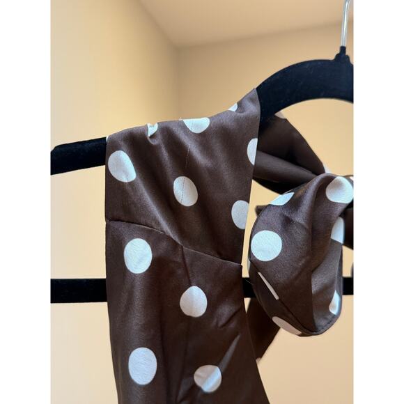 Show Me Your MuMu Jasmine Tie Mini Dress Chocolate Brown Polka Dot size Small - Picture 8 of 10